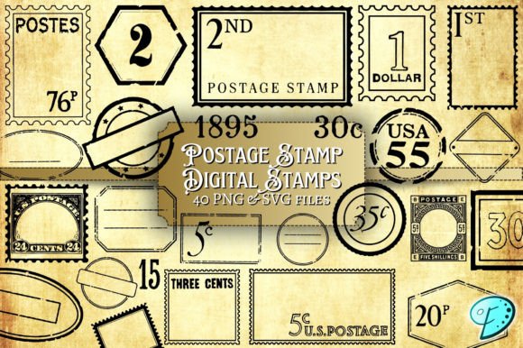 Postage Stamp Digital Stamp Kit Graphic Objects By Emily Designs