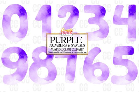 Purple Watercolor Numbers & Symbols Graphic Illustrations By CraftsyCraftersStudio