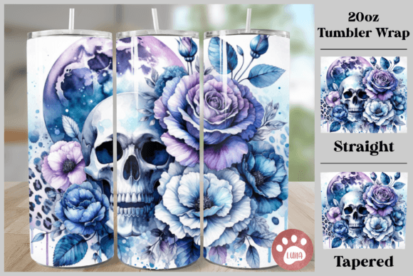 Skull Moon Flower Tumbler Wrap PNG Graphic Crafts By Luna Art Design