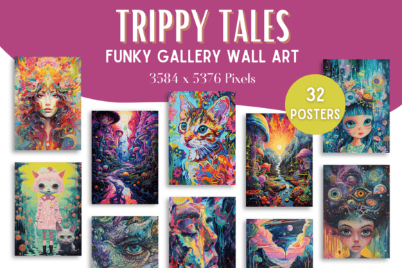 Trippy Funky Gallery Wall Art Posters Illustration Illustrations Imprimables Par Enchanted Marketing Imagery