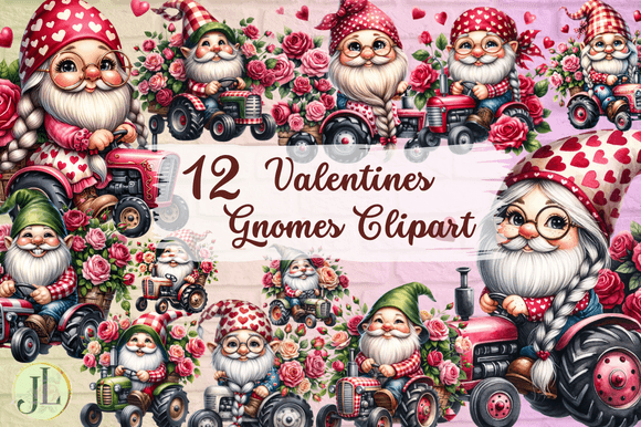 Valentines Gnomes Sublimation Clipart Grafik Druckbare Illustrationen Von JL Digital Art