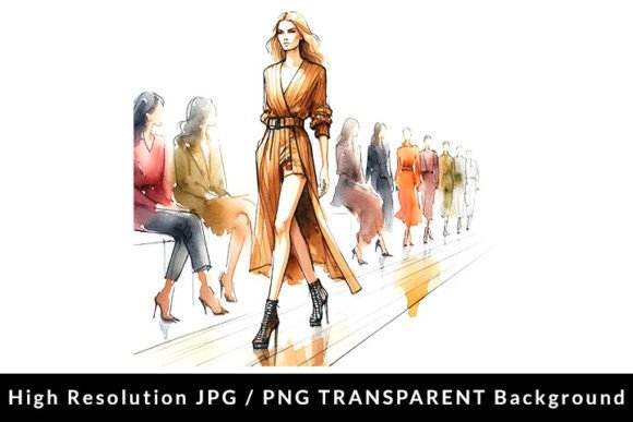 Watercolor Sketch of a Model Catwalk PNG Grafica PNG trasparenti AI Di Formatoriginal