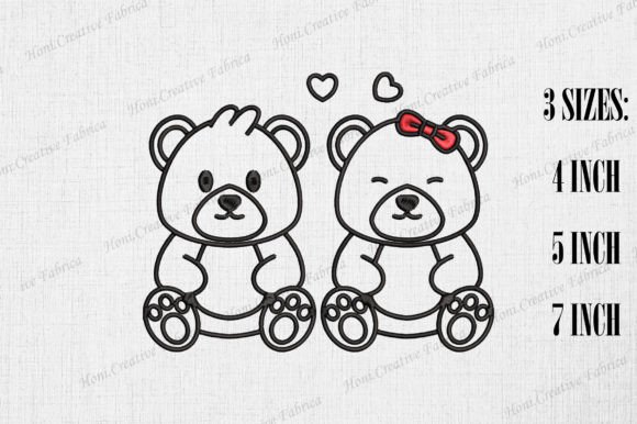Cute Bear Couple Valentine's Day Valentine's Day Embroidery Design By Honi.designs