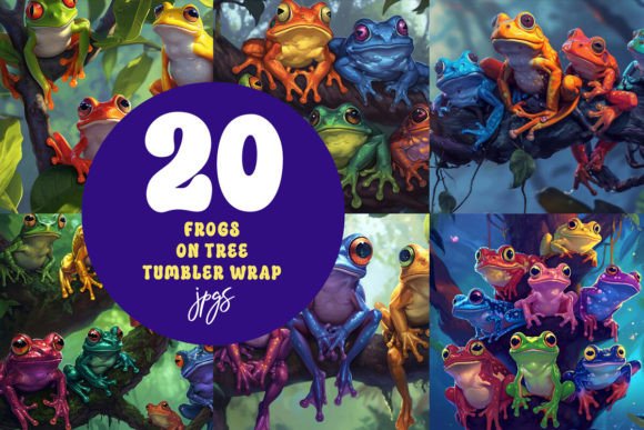 Frogs on Tree Tumbler Wrap Illustration Illustrations Imprimables Par jijopero