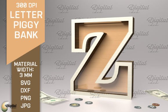 Letter Piggy Bank Laser Cut. Letter Z Illustration SVG 3D Par Digital Idea