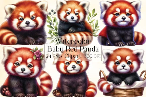 Watercolor Baby Red Panda Clipart Graphic Illustrations By CraftArtStudio