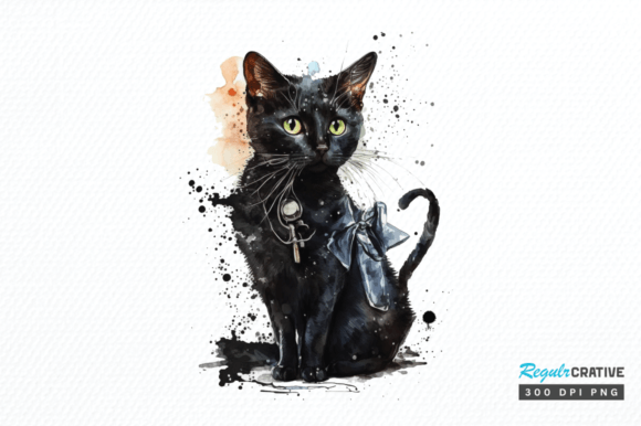 Watercolor Black Cat Nurse Clipart Graphic Illustrations By Regulrcrative