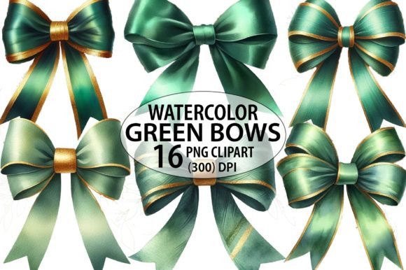 Watercolor Green Bow Clipart Bundle Graphic Illustrations By Creative Art