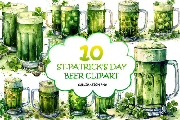 Watercolor St. Patrick's Day Beer PNG Graphic Illustrations By PNKArt