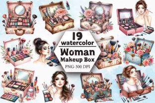 Watercolor Woman Makeup Box Clipart Afbeelding Afdrukbare Illustraties Door ArtStory 1