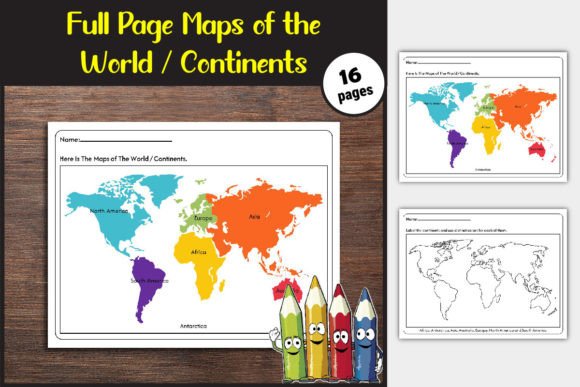 World & Continents Worksheets for K Graphic K By TheStudyKits