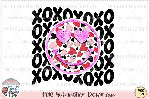 Xoxo Valentines Day Smiley Face Glitter Graphic T-shirt Designs By WinnieArtDesign