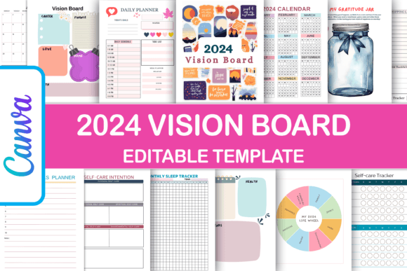 2024 Vision Board Planner Canva Template Graphic KDP Interiors By KDP Studio