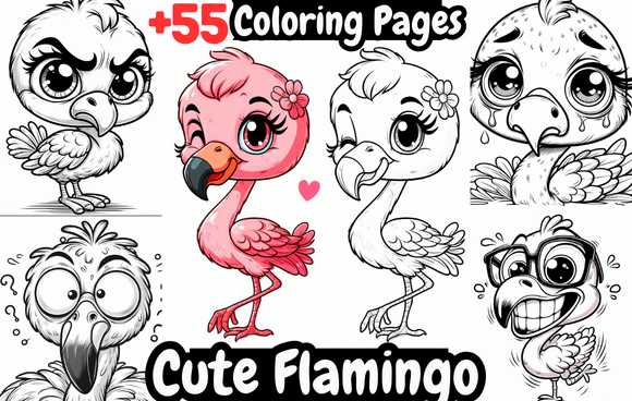 Cute Flamingo Coloring Pages for Fun Graphic AI Coloring Pages By Coffee mix