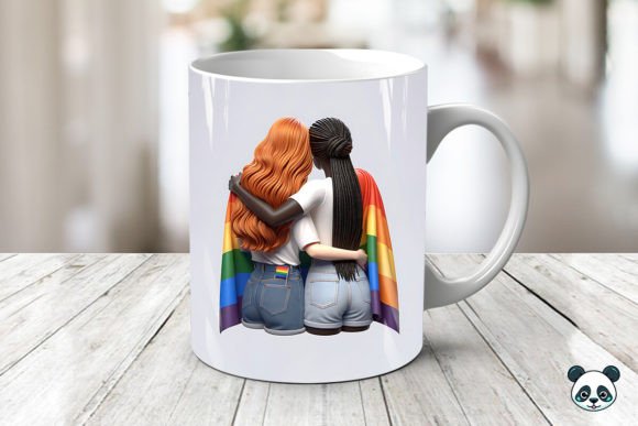 Lesbian LGBT 3D Valentine Mug Wrap Gráfico Manualidades Por Pandastic