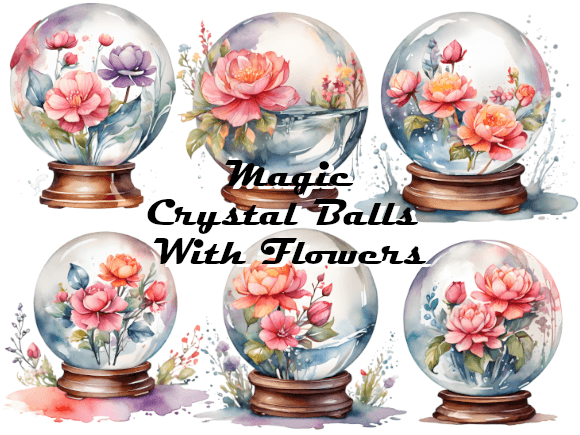 Magic Witchy Crystal Ball Flowers PNGs Graphic AI Illustrations By Beyond The Bird