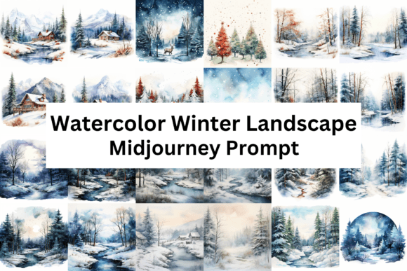 Prompt for Watercolor Winter Landscape Graphic Illustrations By Digital Delight