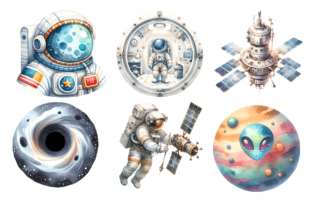 Space Elements Watercolor Clipart Graphic Illustrations By Brown Cupple Design 3