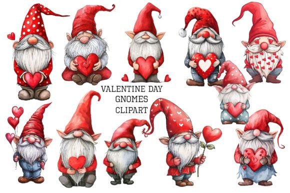 Valentine's Gnome Sublimation Clipart Illustration Illustrations Imprimables Par Creative Art