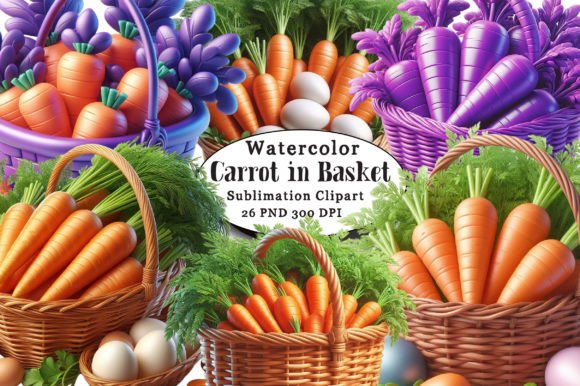 Watercolor Carrot in Basket Clipart Graphic Illustrations By SVGArt