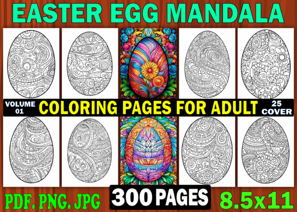 300 Easter Egg Mandala Coloring Pages Gráfico Páginas y libros de colorear para adultos Por Design Shop