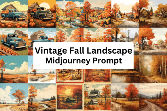 Ai Prompt for Vintage Fall Landscape Afbeelding Afdrukbare Illustraties Door Digital Delight