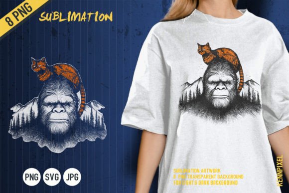 Bigfoot and Orange Cat Graphic T-shirt Designs By kennpixel