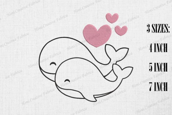 Cute Love Whale Couple Valentine's Day Valentine's Day Embroidery Design By Honi.designs