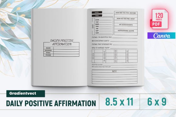 (KDP) Daily Positive Affirmation Canva Gráfico Interiores KDP Por gradientvect