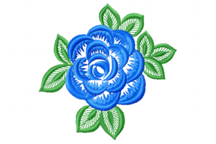 Rose Blue Single Flowers & Plants Embroidery Design By Reading Pillows Designs