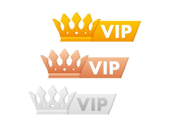 Set of Three VIP Crown Badges in Golden Graphic Illustrations By DG-Studio