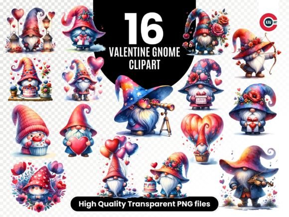 Valentine Gnome PNG Clipart Bundle Grafika Rękodzieła Przez c.kav.art