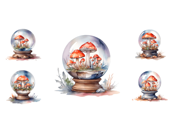 CottageCore Mushroom Inside Crystal Ball Gráfico Ilustrações em IA Por Beyond The Bird