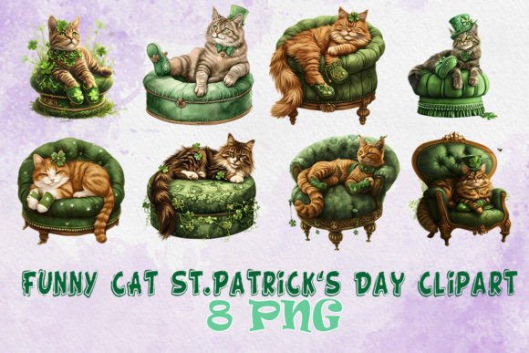 Funny Cat St. Patrick's Day Clipart Grafika Szablony do Druku Przez Nutty Creations