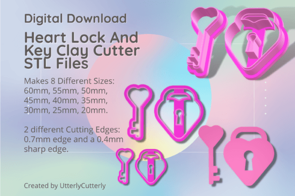 Heart Lock and Key 1 Clay Cutter - STL D Graphic 3D Print STL By UtterlyCutterly