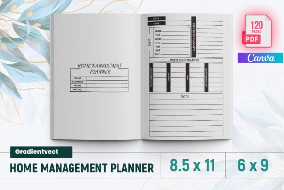 (KDP) Home Management Planner Canva Graphic KDP Interiors By gradientvect