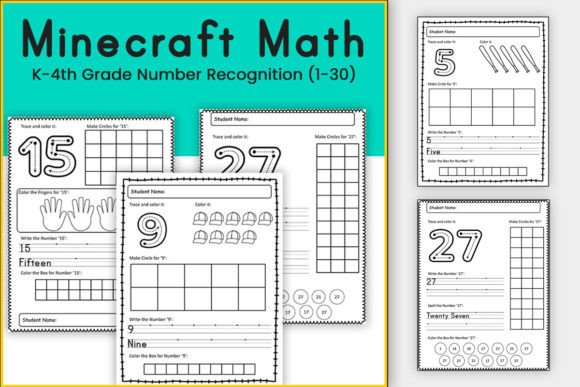 Minecraft Number Recognition 1-30 K-4th Grafica 1st grade Di TheStudyKits