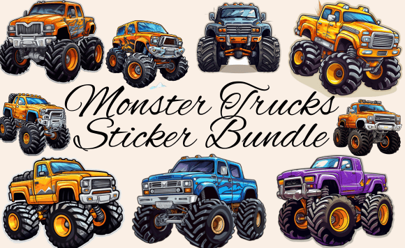 Monster Trucks Sticker Bundle Graphic Illustrations By Craft Studios