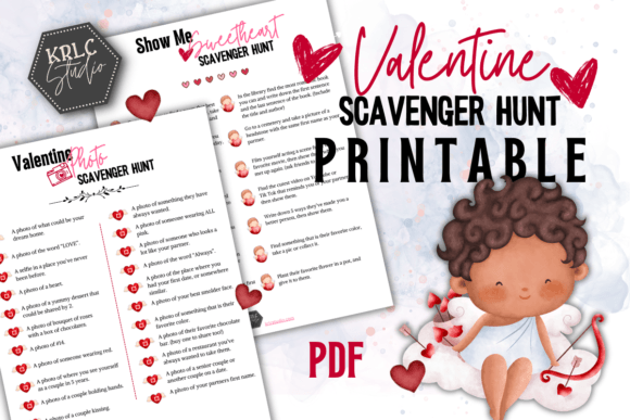 Valentine Date Scavenger Hunt Printable Graphic Print Templates By KRLC Studio