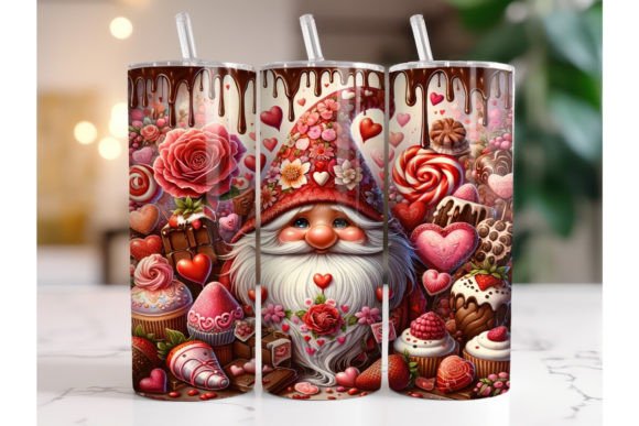 Valentine Gnome Tumbler Wrap Illustration Modèles d'Impression Par Arinnnnn Design