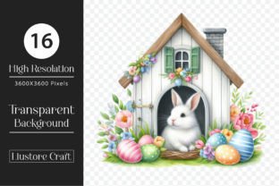 Watercolor Easter Bunny House Clipart Afbeelding Afdrukbare Illustraties Door LiustoreCraft 5