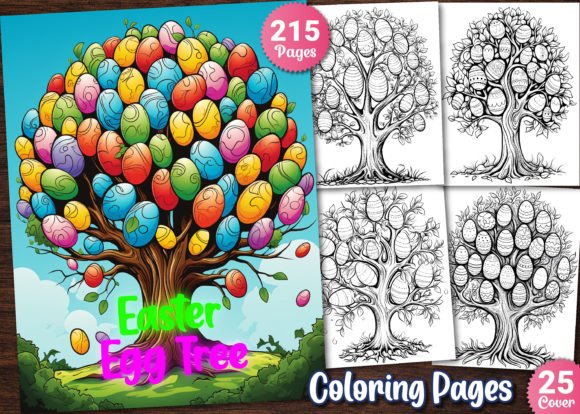 300 Easter Egg Tree Coloring Pages Gráfico Desenhos e livros de colorir para adultos Por FuN ArT