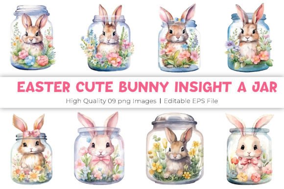 Easter Cute Bunny Insight a Jar Clipart Graphic Illustrations By mirazooze