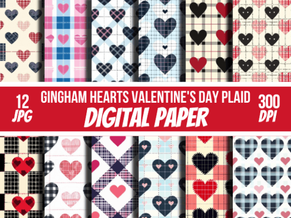 Hearts Valentine's Day Plaid Patterns Graphic Patterns By Creative River