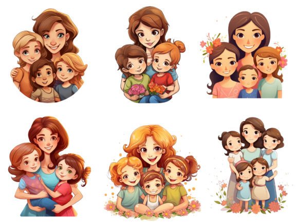 Mother Two Daughters and Two Son Clipart Gráfico PNG transparentes AI Por Nayem Khan