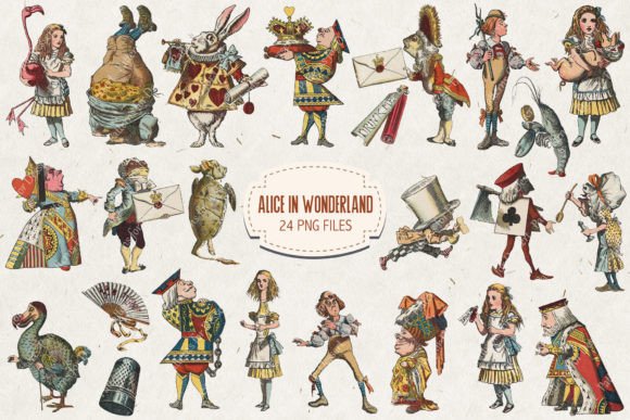 Vintage Alice in Wonderland Characters Graphic Illustrations By Patterns for Dessert