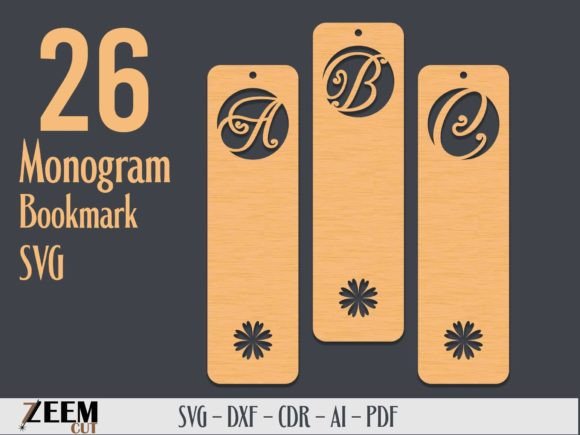 26 Monogram Bookmark SVG Laser Cut Files Graphic Crafts By zeemcut