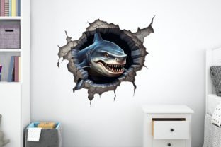 3D Shark Cracked Hole Stickers Graphic Crafts By Mulew 3