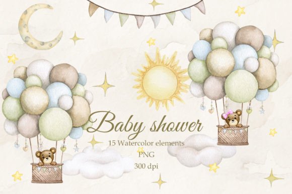 Baby Shower Set. Watercolor PNG Grafik Druckbare Illustrationen Von Watercolor_by_Alyona