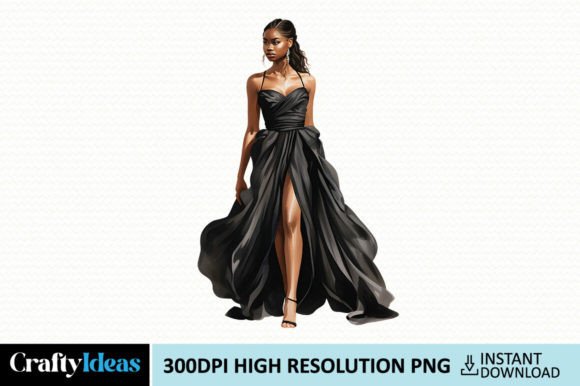 Black Women Long Dress Outfits Clipart Gráfico Ilustraciones IA Por CraftyIdeas